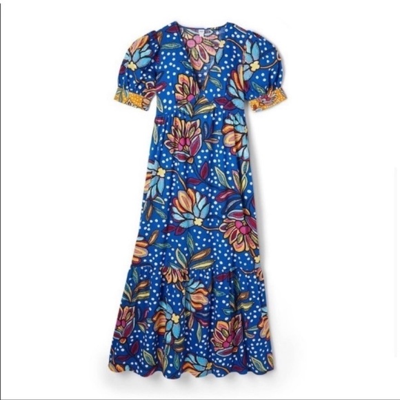 Tabitha Brown Blue Floral Polk Dot Maxi Dress Size Small - Picture 9 of 10